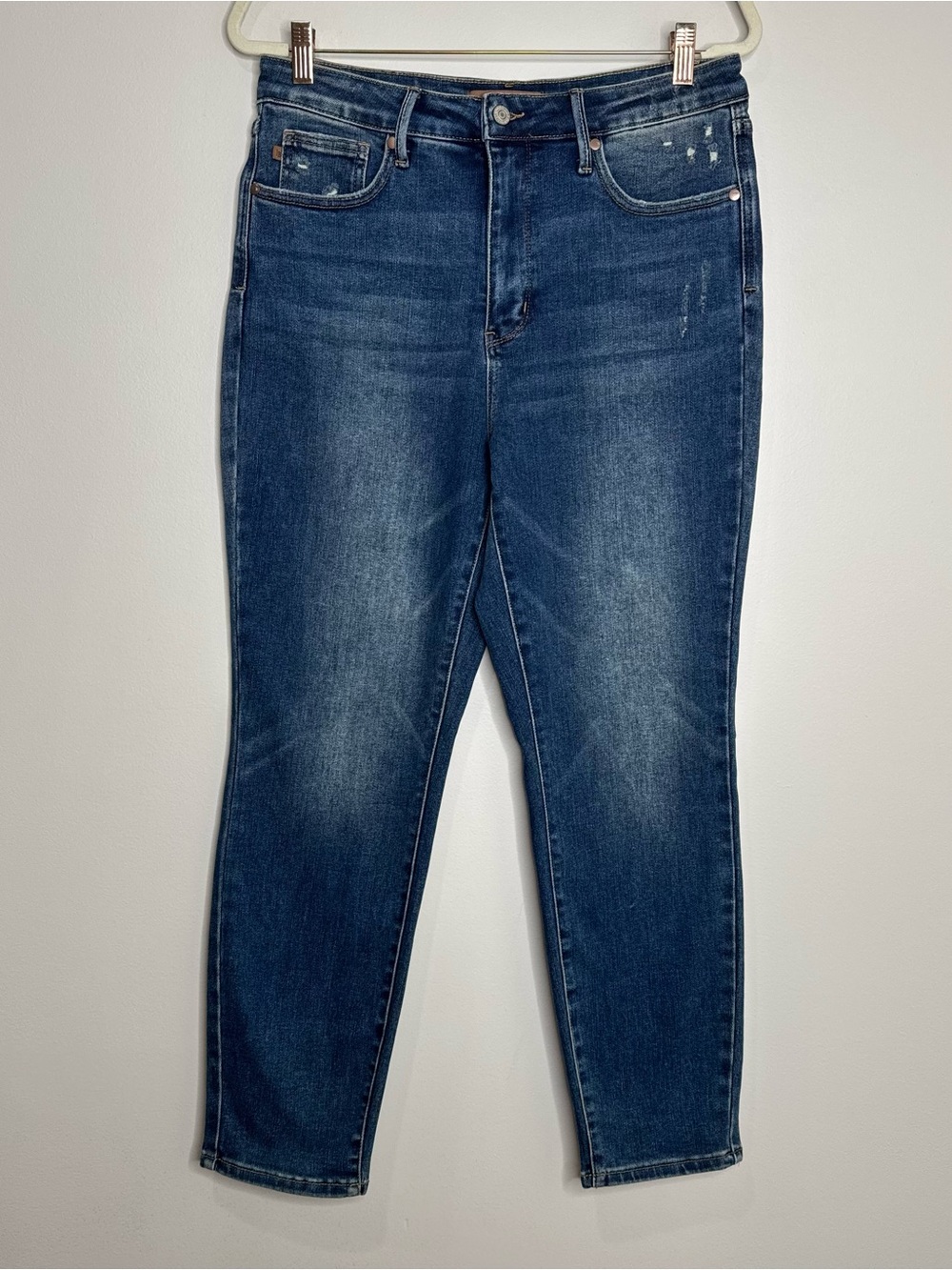 NEW Judy Blue Distressed Dark Wash Slim Fit High Rise Denim Jeans 13/31 Stretch